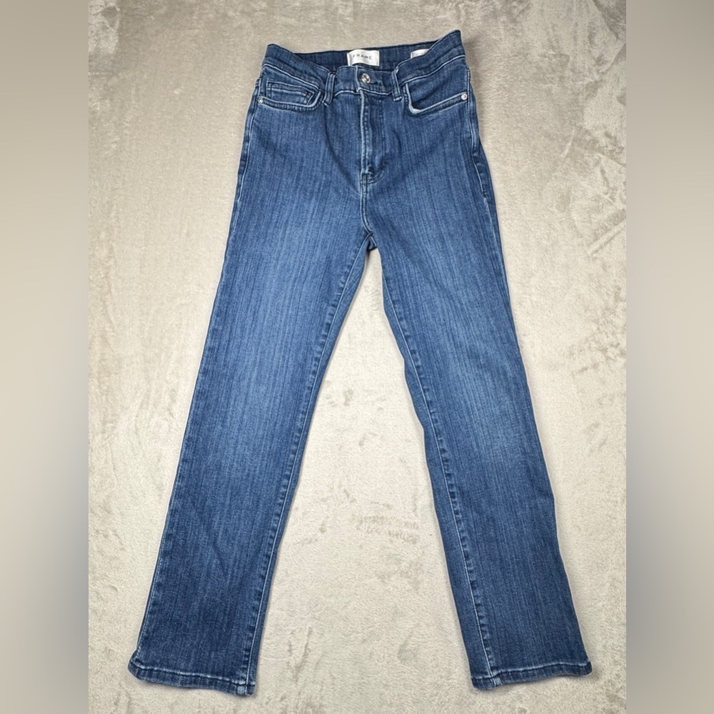 Frame Le High Straight Cropped Thunderstorm Zip Fly Denim Blue Jeans Size 27 - Picture 2 of 16